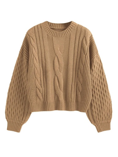 絞花針織圓領毛衣